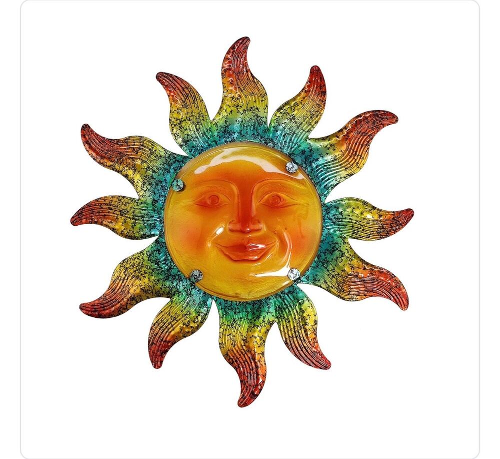 NIB JOYBee Metal Sun Face Wall Art 13.25” Multicolor Indoor Outdoor Decor